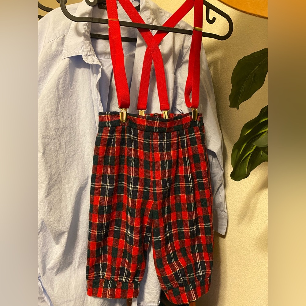 Vintage plaid wool blend knickers 4T suspenders made in USA